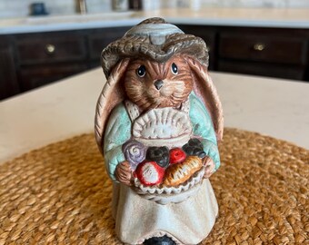 Vintage Farmer Easter Bunny Rabbit  Figurine 5 3/4" Tall Spring