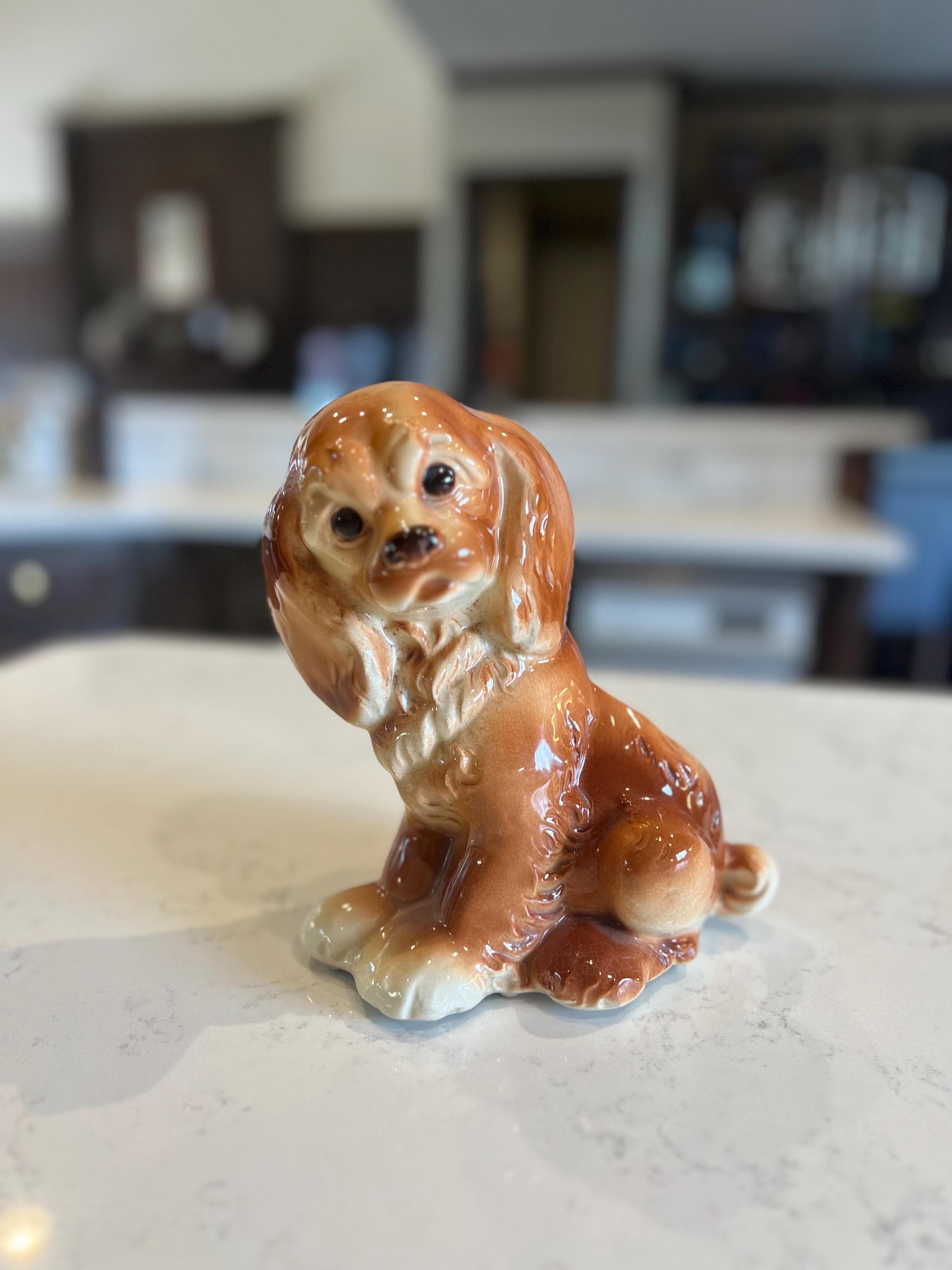 Vintage 1950's Glazed Ceramic Cocker Spaniel Dog Planter Figurine
