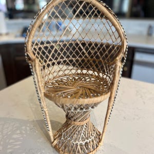 Vintage Wicker Peacock Fan Back Rattan Chair Doll Furniture