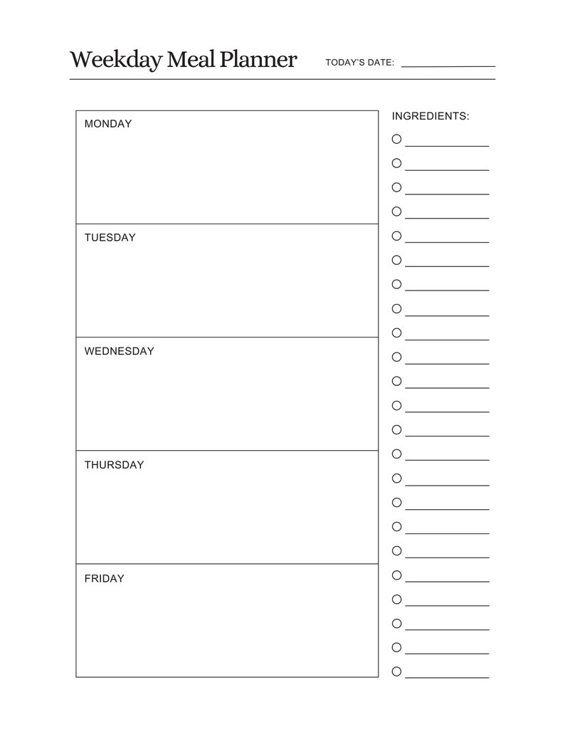 4 Different Types of Printable Weekly Meal Planners, Simple Meal ...