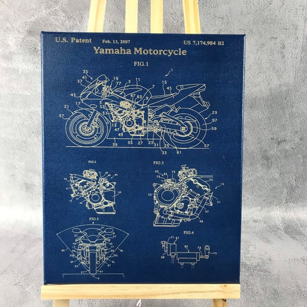 Wanddecoratie - Yamaha R1 poster, blauwdruk. Gegraveerd op canva. Cadeau voor motorfiets fan. Racefiets. De grot van de mens. Sportfiets