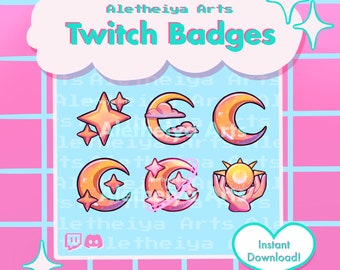 Moon & Stars Twitch Subscriber Badges / Celestial zodiac Icon Set / Transparent PNG Discord and Twitch / Custom Stream Tiers / Youtube Flair