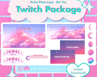 Animated Moon & Stars Celestial Twitch Panel Overlay Pack / Vaporwave Neon Zodiac Channel Pack / Custom Stream Banner Background