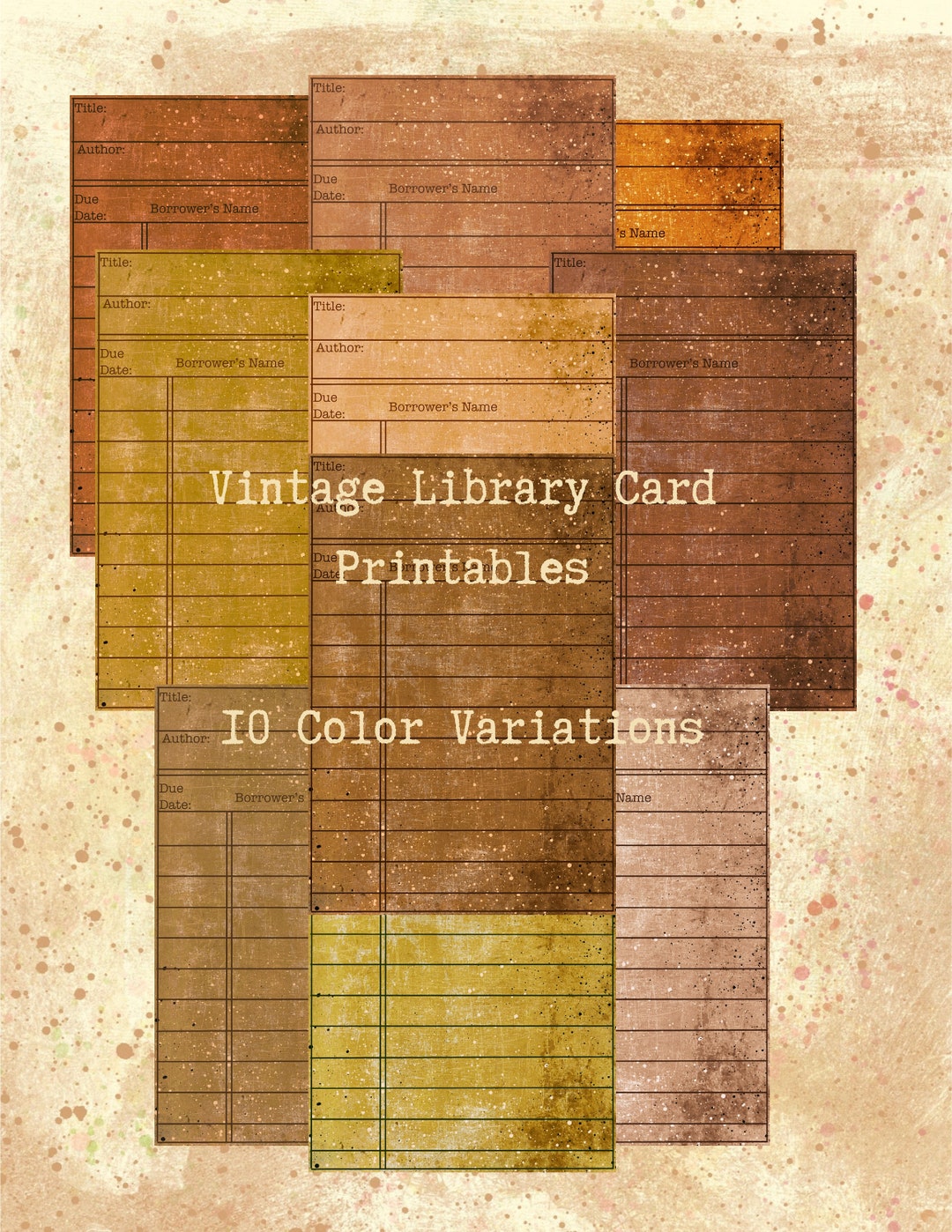 Printable Vintage Library Cards 10 Colors Bonus 9 Alice Library Cards