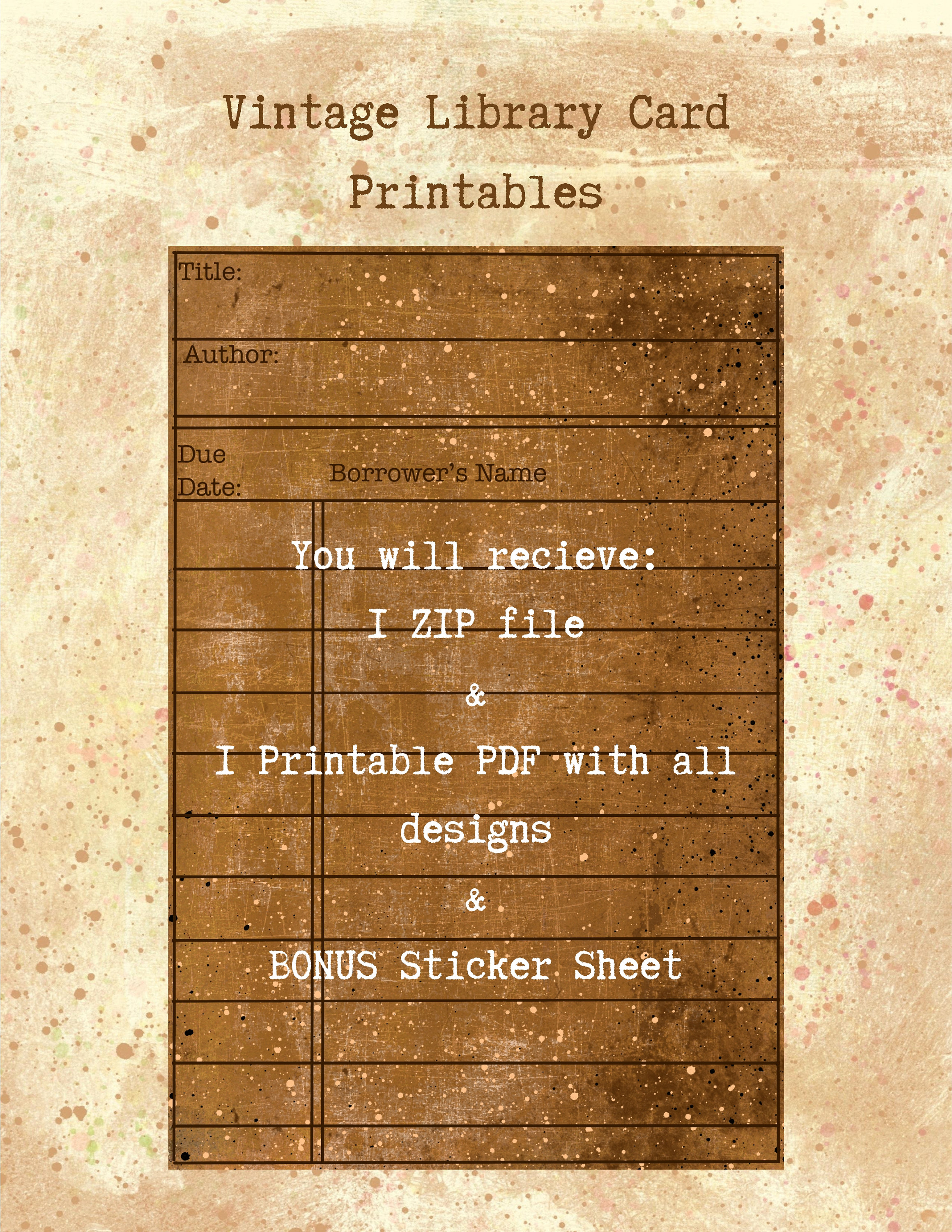 Printable Vintage Library Cards 10 Colors Bonus 9 Alice Library Cards