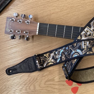 Guitar Straps, Righton Guitar Straps, Sequinned model, Single Guitar Strap, Leather Ends