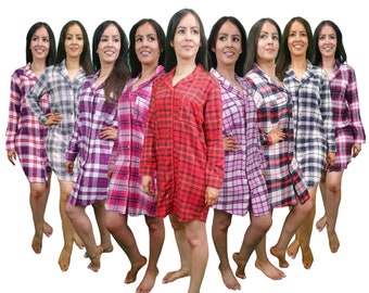 Ladies Nightshirt Check Flannel Tartan Nightwear - Gaia Design Brushed Cotton Sizes UK 8-26 w/pocket