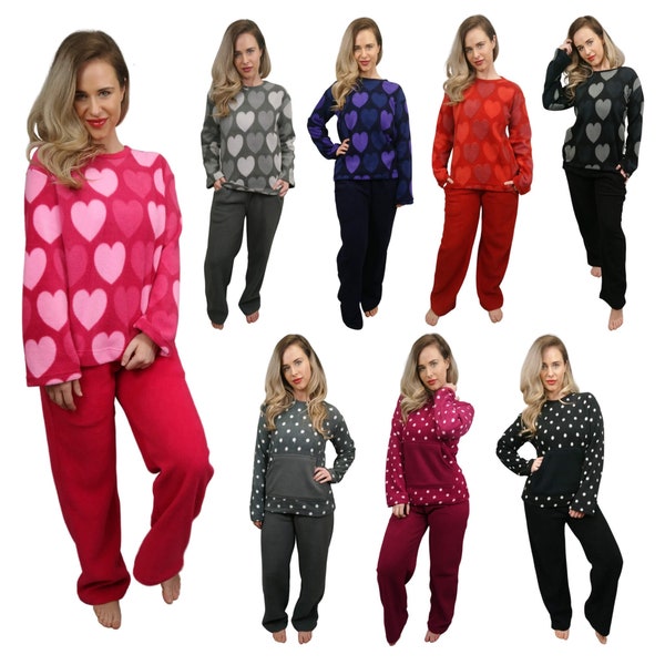 Women's pyjamas  , fleece PJ pyjama Pjs Set ,Night Wear ,PJ’s UK , Ladies 2 piece sets Elasticated Waist Drawstring on waist & Pockets 8-24
