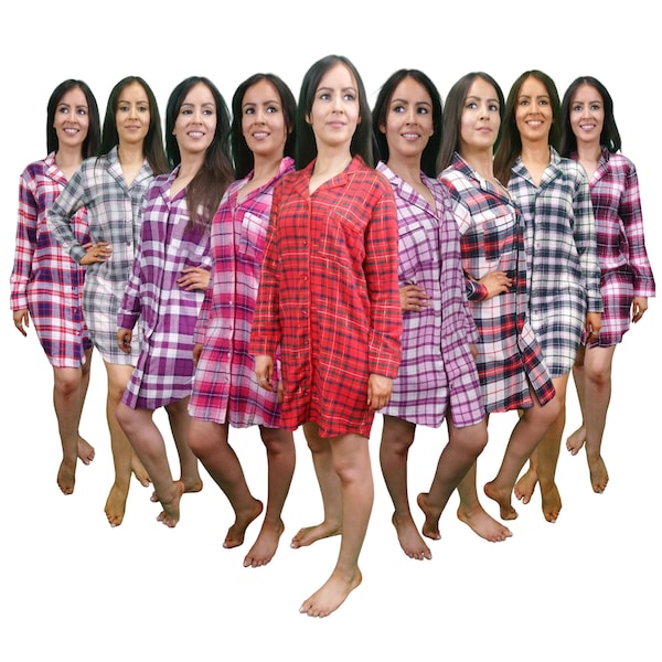 Dames nachthemd geruit flanel tartan nachtkleding - Gaia Design geborsteld katoen maten UK 8-26 met zak