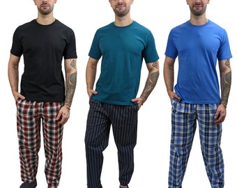 Mens Short Sleeve Cotton Pyjama Set Camelot PJs With Elastic Waistband and Pockets S-4XL