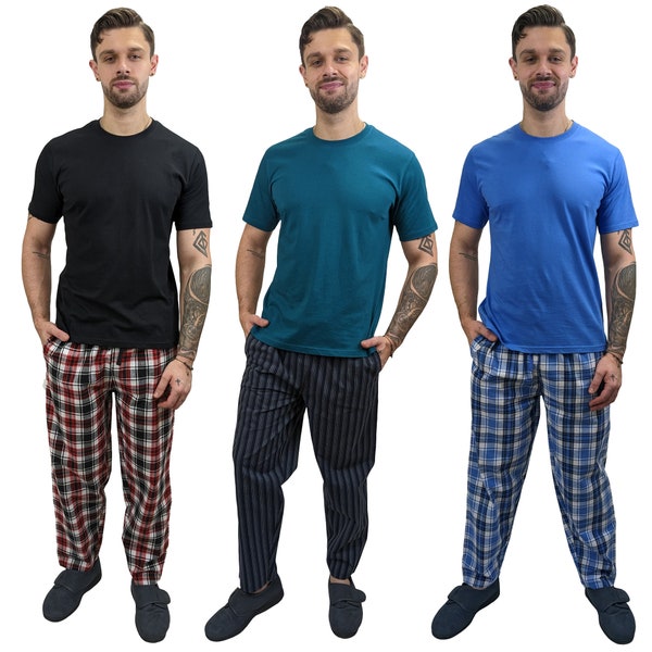 Mens Short Sleeve Cotton Pyjama Set Camelot PJs With Elastic Waistband and Pockets S-4XL