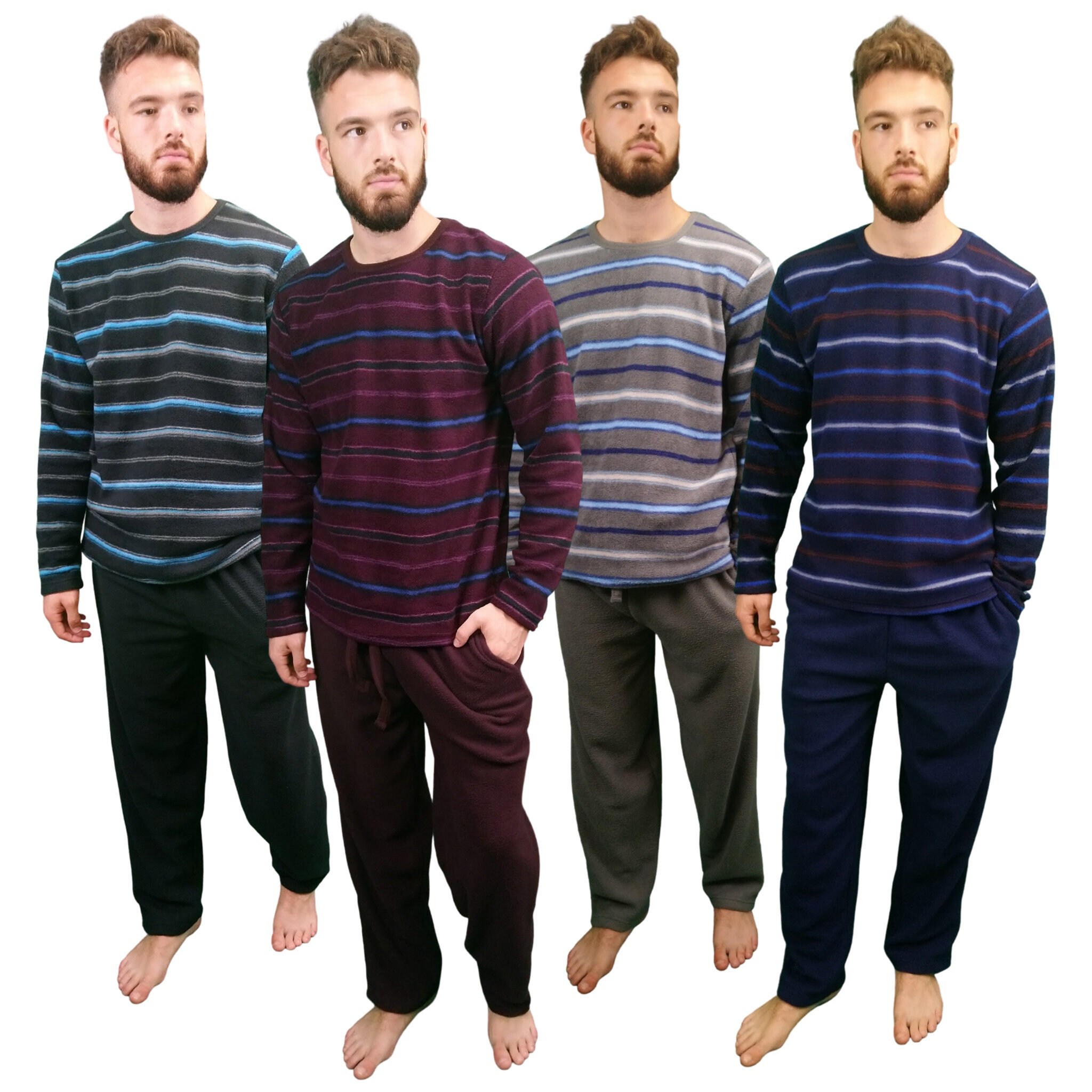 Mens Pyjamas Warm Fleece Loungewear 