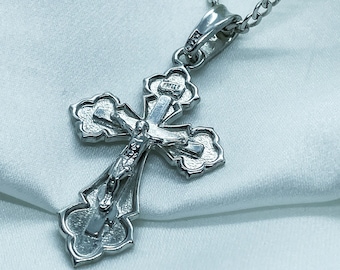 Silver orthodox cross pendant & necklace / chain, sterling 925 crucifix