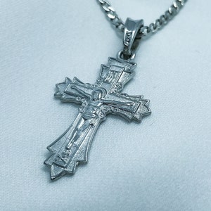 Orthodox cross pendant, Sterling silver necklace 925, Jesus cross with chain, Christ Crucifix pendant