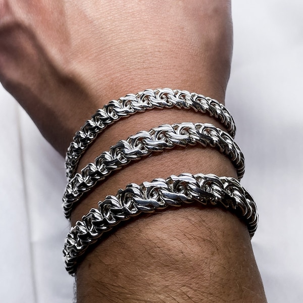 Handgemaakte sterling zilveren armband - tijdloos Bismark-ontwerp voor mannen en vrouwen, unisex polskleding