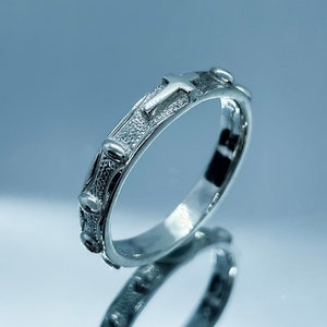 Religious silver ring, unique rosary type, 925 sterling silver, polished, jewellery, christian, Jesus Christ, Catholic, gift idea
