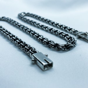 Bismark Sterling Silver Handmade Chain/Necklace, box clasp type lock, oxidized, polished, can be customized, men&#39;s/women&#39;s