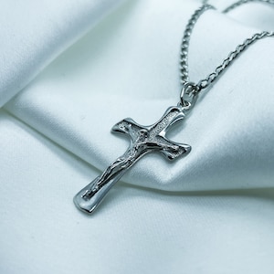 Sterling silver pendant cross with chain, Jesus crucifix necklace, 925 christian pendant