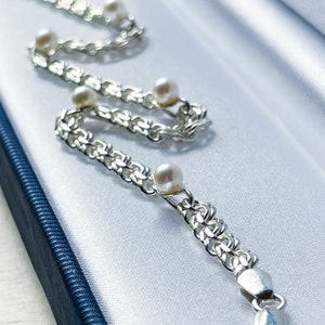 Handmade Bismark Sterling Silver Bracelet with Round Pearls freshwater pearl AAA, perfect gift for women