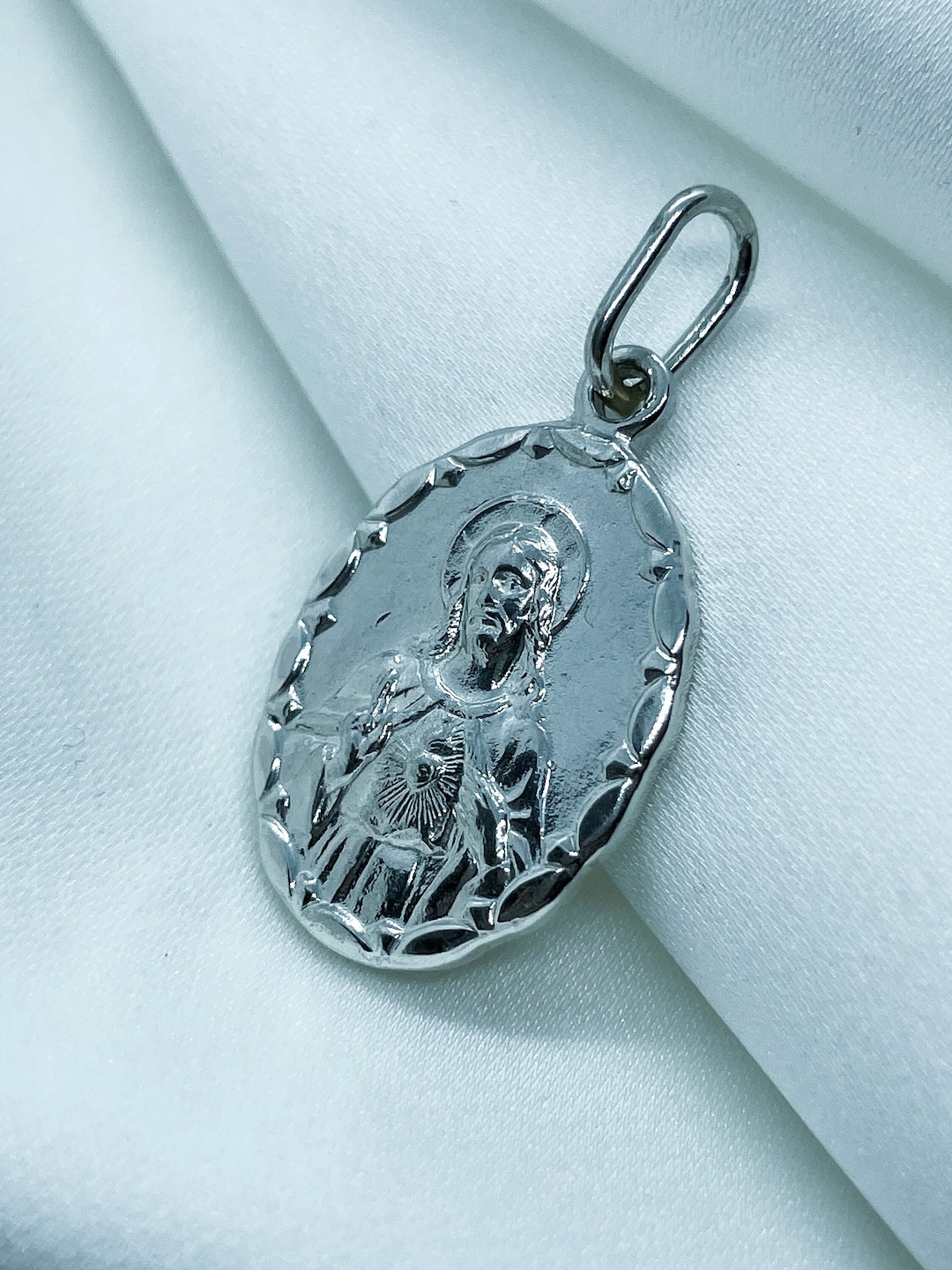 Sacred Heart of Jesus Medal, Sterling Silver Religious Pendant, Savior