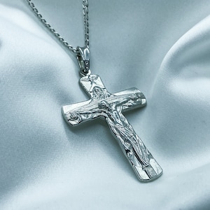 Sterling silver, Jesus cross pendant for necklace, The Lord&#39;s prayer, christianity, religious, Godfather gift, catholic, baptism gift, 925