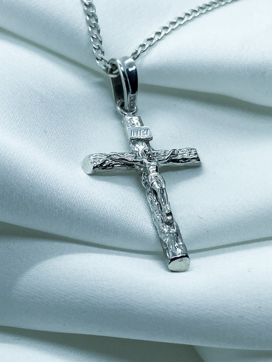 Jesus Cross Pendant, Christ Crucifix Necklace, Sterling Silver 925