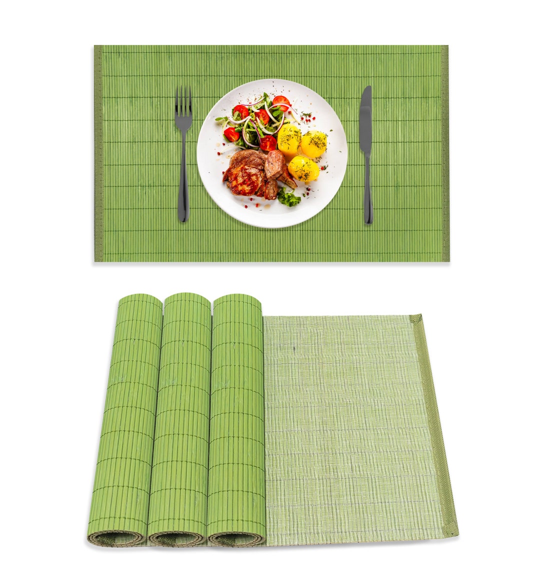 SHF Bamboo Placemats, 4pcs Bamboo Table Runner Rolling Mat for Dining Room and Kitchen, Heat