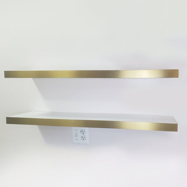 Floating Shelves, Wall Shelves for Living Room Decor, Office, Kitchen,  Modern White Shelf  Invisible Brackets, Set of 2 (Gold, 36 Inches)