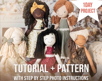 Cloth Doll Sewing Pattern PDF, Stuffed toys Tutorial , Handmade Last-Minute Gift for Christmas! 1 Day project!