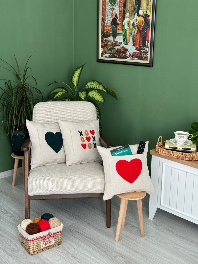 Valentine's Day Gift, Handmade Punch Needle, Love Pillow, Hand Tufted