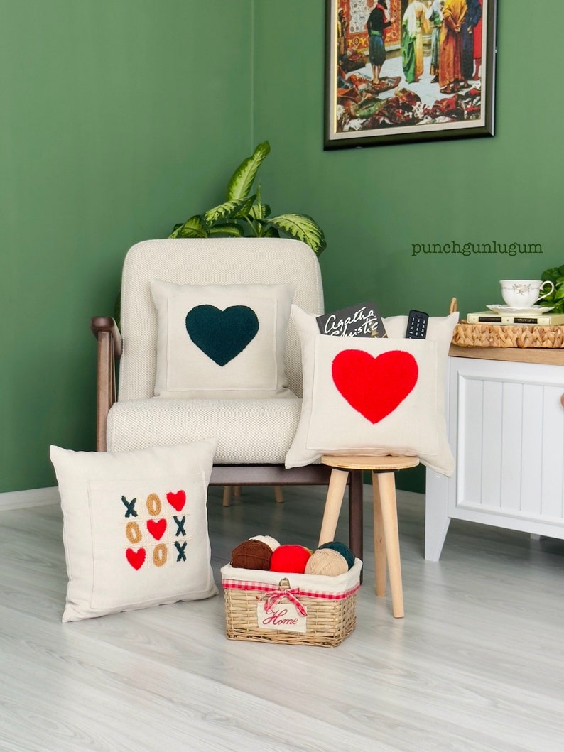 Valentine's Day Gift, Handmade Punch Needle, Love Pillow, Hand Tufted