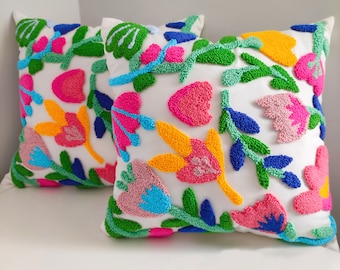 Handmade Punch Needle, Decorative Pillows, Hand Tufted Punch Needle Pillow, Handmade Unique Embroidered Cushion Cover, Embroidery Pillow