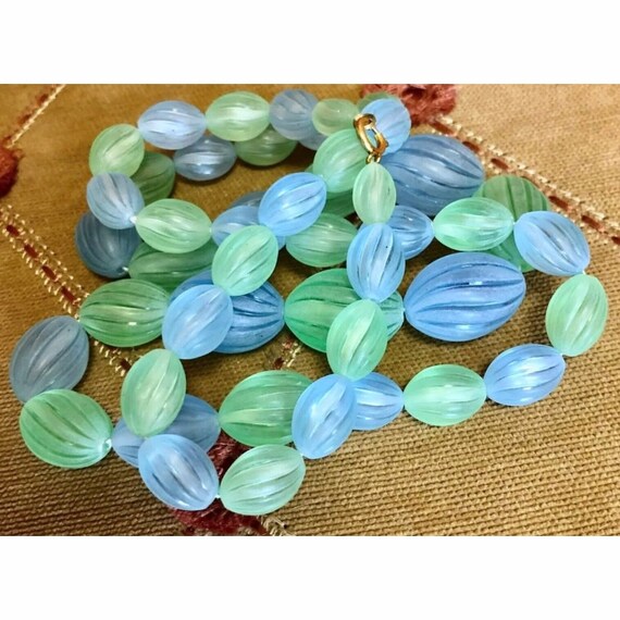 Vintage Gold Tone & Bright Blue and Green Lucite … - image 2