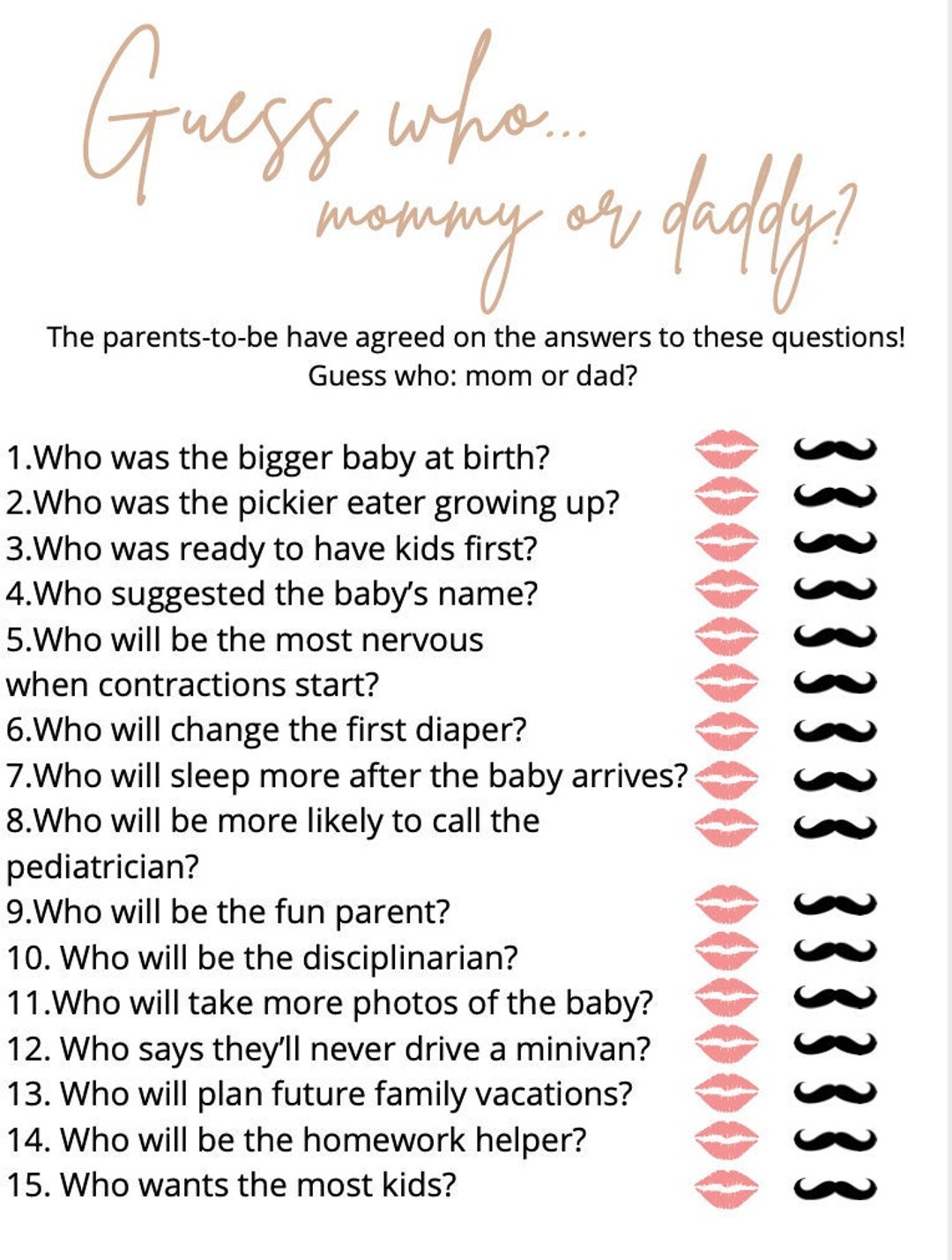 Printable Baby Game, Mommy or Daddy, Mom or Dad Game, Guess Who Baby ...