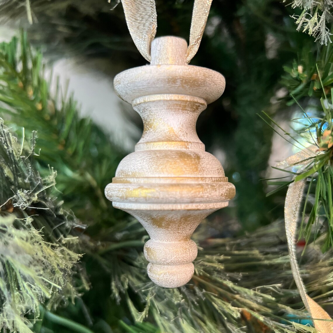Set of 6 White and Gold Wooden Finial Ornaments Gold Etsy