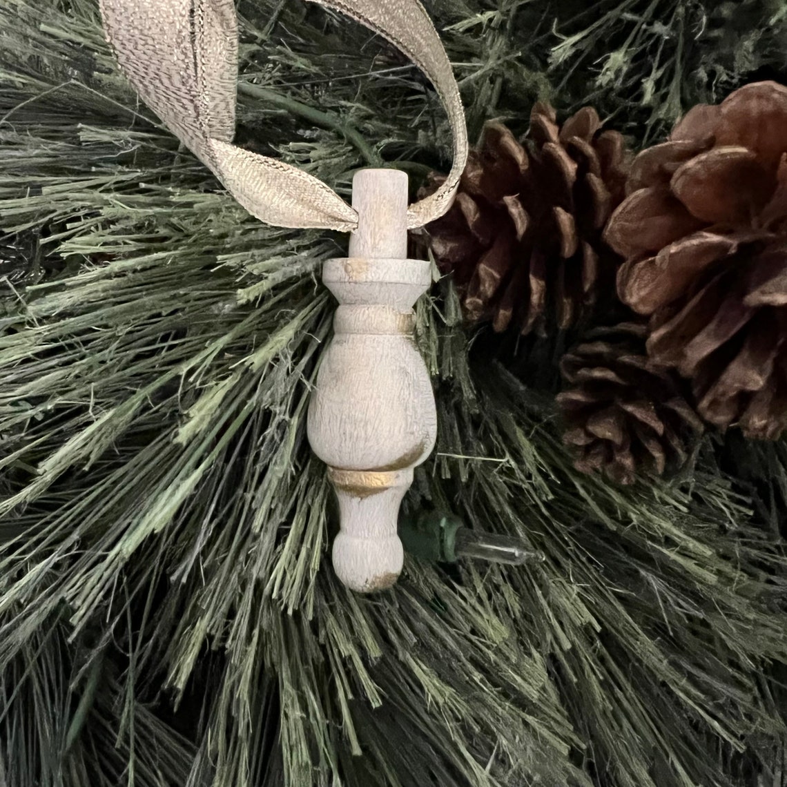 Set of 6 White and Gold Wooden Finial Ornaments Gold Etsy