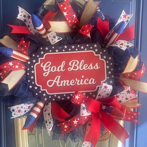 Red White Blue Wreath, 4th of July Wreath, Independence Day Decor, Memorial Day, Patriotic Wreath, Flag Wreath, Summer Front Door Wreath
