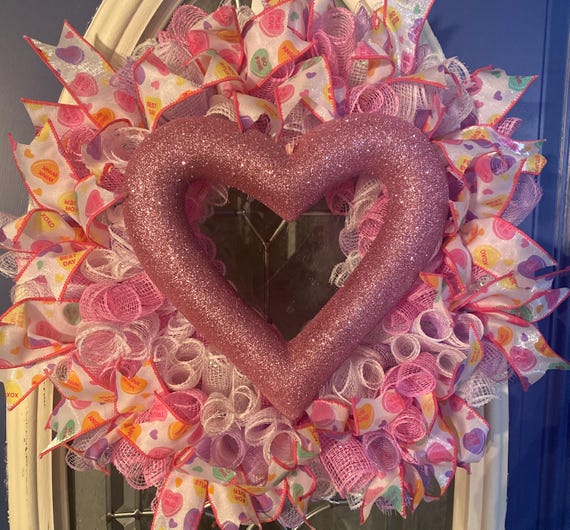 Valentine's Day Heart Wreath: Red Glitter Centerpiece