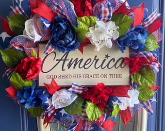 Patriotic wreath, Fourth of July wreath, summer wreath, memorial wreath, 4th of July Wreath, Patriotic summer wreath, Summer Welcome wreath