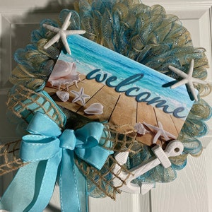 Summer beach wreath, summer welcome wreath, beach wreath, summer wreath, vacation wreath, starfish wreath, nautical wreath, Beach decor,