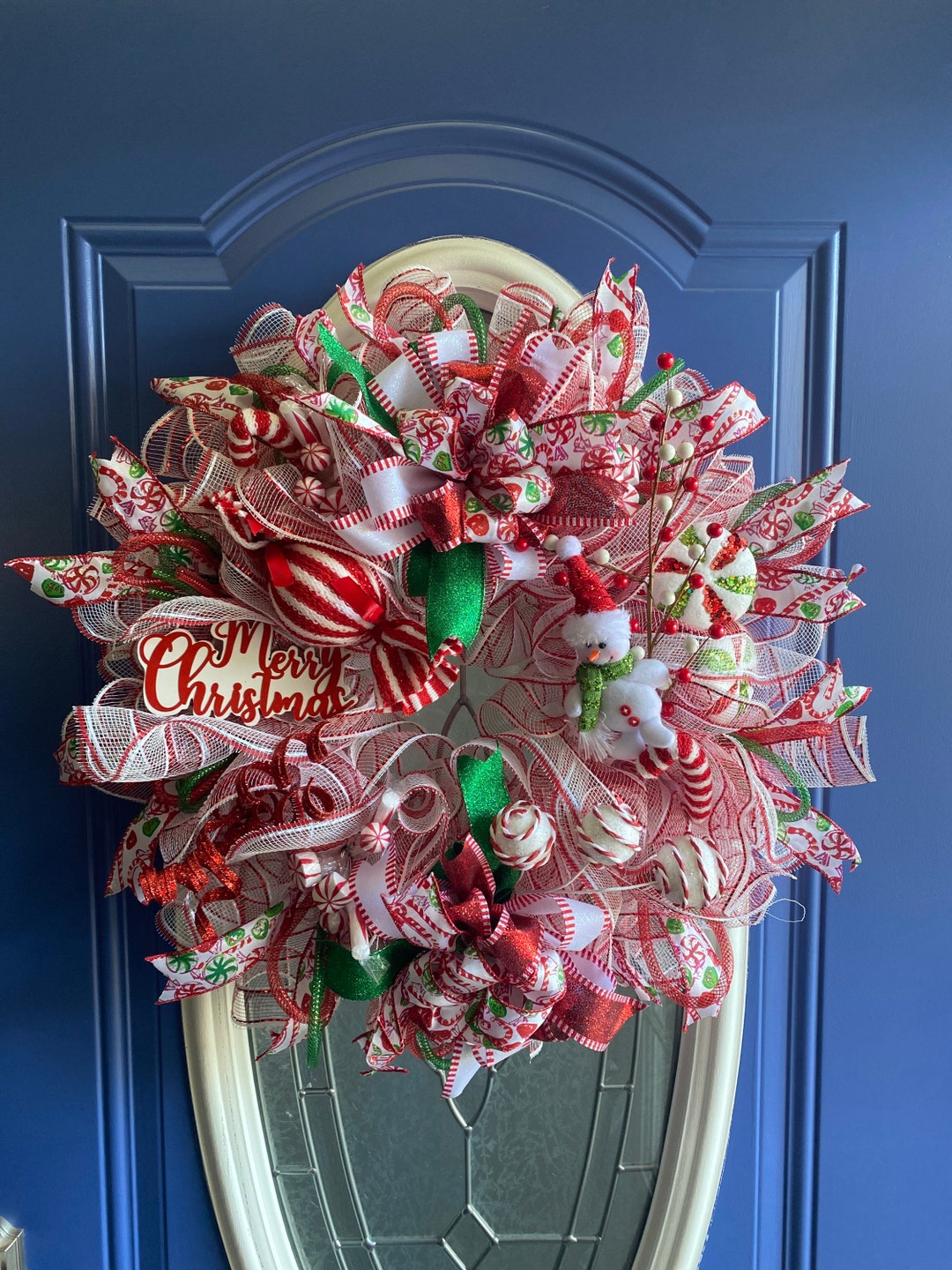 Candy Cane Wreath Candy Cane Front Door Hanger Candy Cane Etsy
