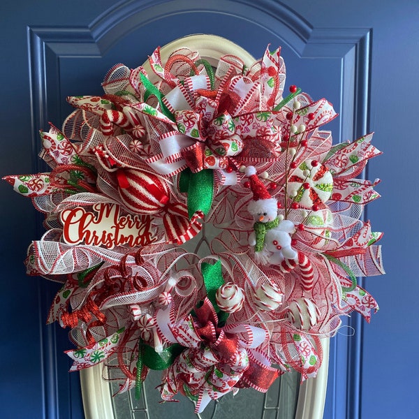 Candy cane wreath,  candy cane front door hanger,  candy cane Christmas wreath,  Christmas candy wreath,