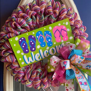 Summer Flip Flop Wreath: Multicolored Deco Mesh, Beach Decor