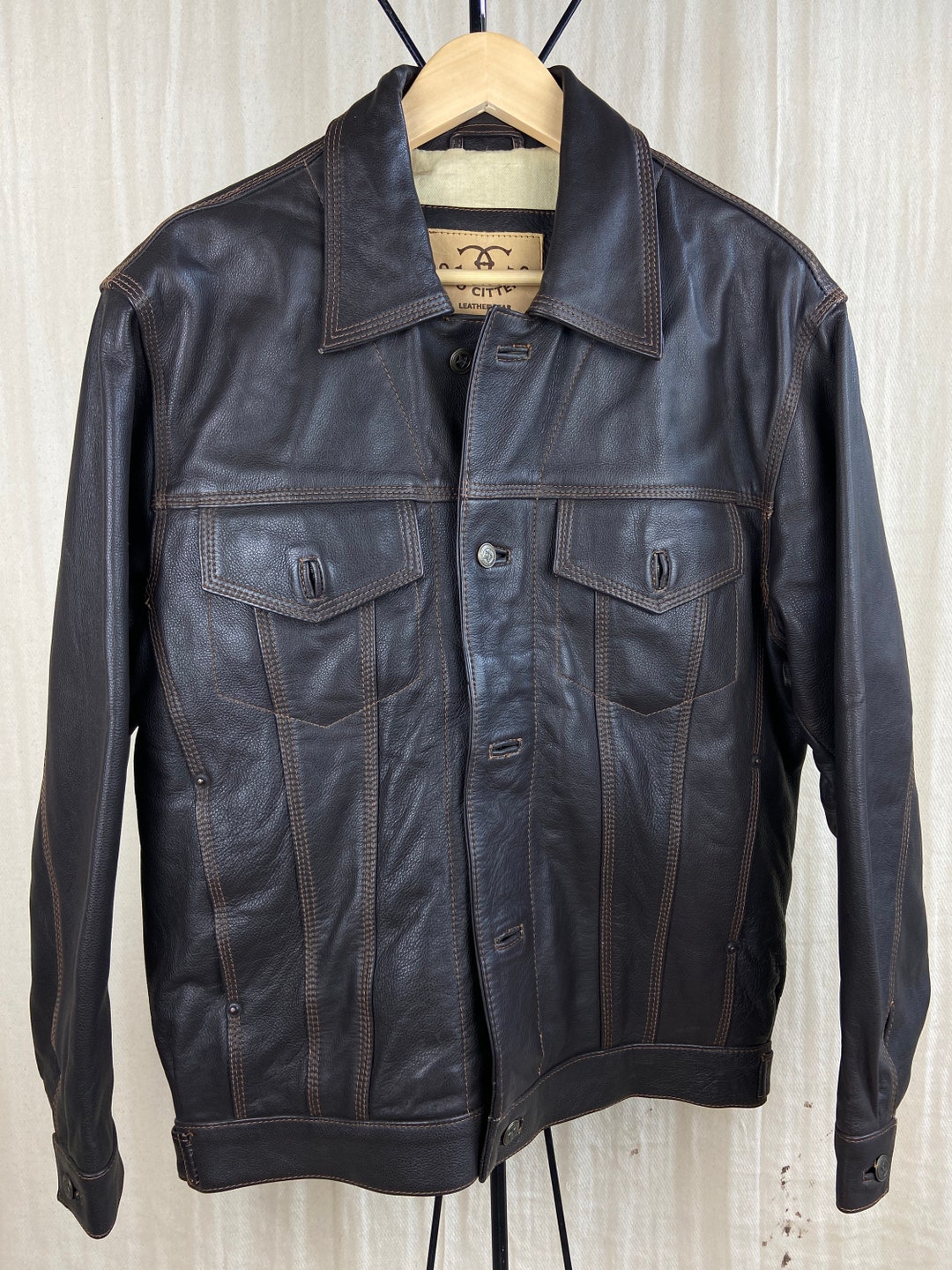 Vintage 90s Ciro Citterio Heavy Leather Brown Trucker Jacket. - Etsy