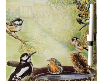 Garden Birds Memo Board - Dry Wipe Magnetic Memo Board - Garden Birds Gift Garden Bird Gift