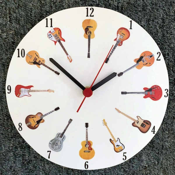 Guitar Lovers Clock - Guitar Clock - Fender Clock Gibson Guitar Clocks - Guitars - Guitar Gifts G27-C