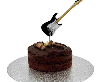 Electric Guitar Cake Topper - Black Electric Guitar Cake Toppers - Guitar Cake Decoration - Black Guitars - Fender Stratocaster Gift G17CT