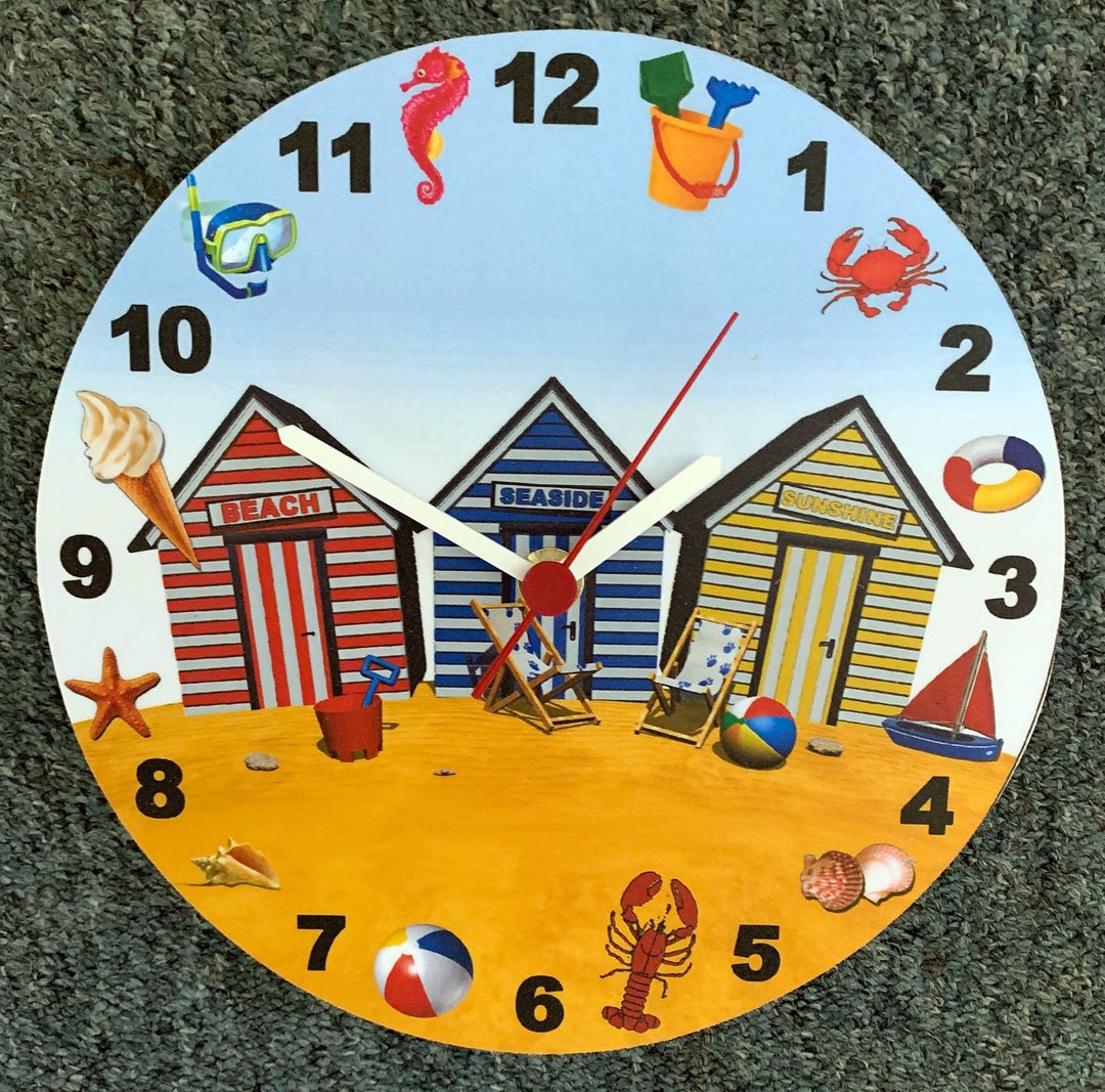 Seaside Clock beach Hut Clock Beach Theme Clock Seaside Bathroom Clock ...