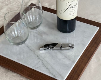 Marble Trivet with Hardwood Frame and Optional Handles