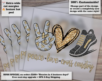 Track and Field Love Design, Black and Gold Running Graphics, Heat Transfer Ready, DTF, Heart on Track Theme